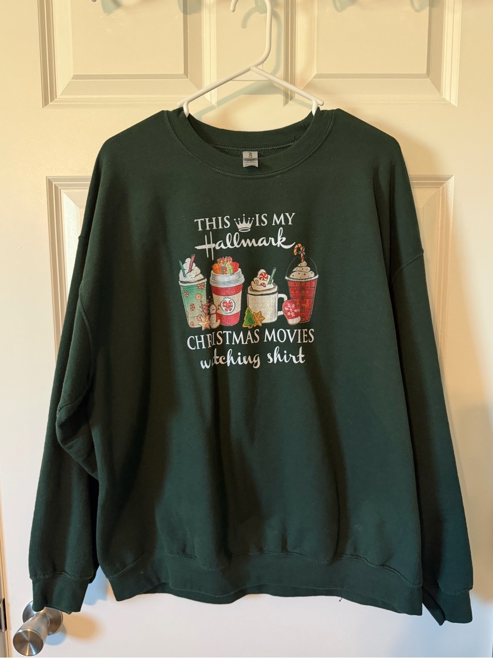 Gildan Dark Green Crewneck Sweatshirt with Holiday Cup Graphics